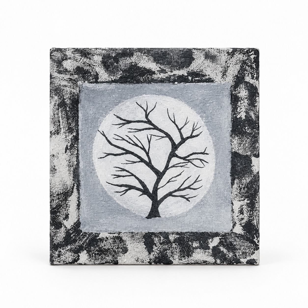 Mini Monochrome Tree – Handmade 4×4 Canvas Wall Art