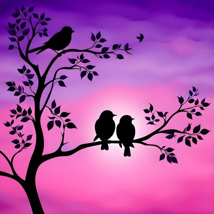 Handmade Tree & Birds Painting | Nature Wall Art